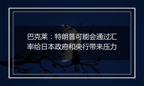 巴克莱：特朗普可能会通过汇率给日本政府和央行带来压力