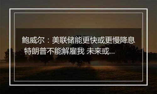 鲍威尔：美联储能更快或更慢降息 特朗普不能解雇我 未来或适宜放慢降息