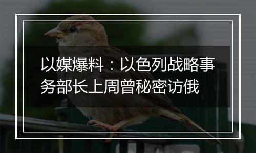以媒爆料：以色列战略事务部长上周曾秘密访俄
