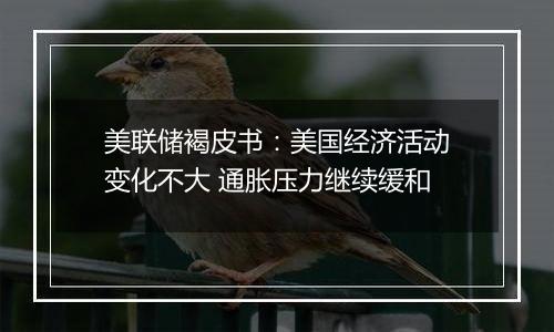 美联储褐皮书：美国经济活动变化不大 通胀压力继续缓和
