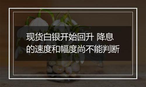 现货白银开始回升 降息的速度和幅度尚不能判断