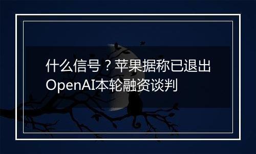 什么信号？苹果据称已退出OpenAI本轮融资谈判